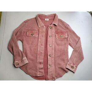 BKE Youth Red Washed Waffle Knit Button Front Shirt Jacket Size L